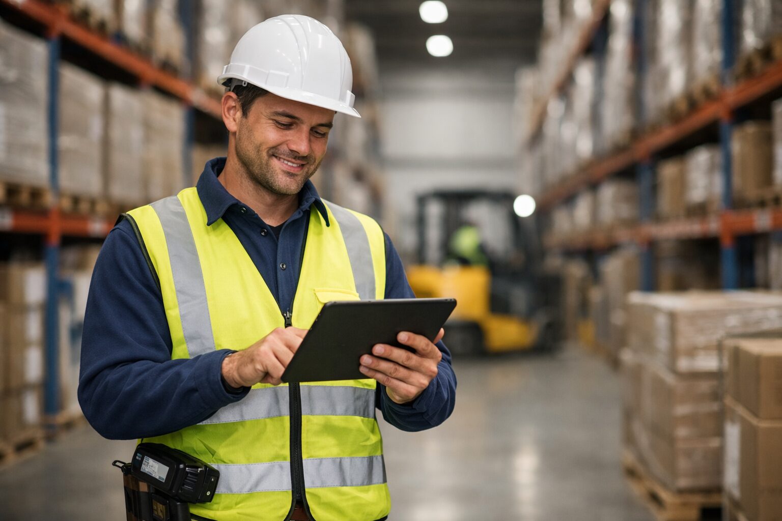 Préparateur dans l'entrepôt de stockage, suivi des stocks sur tablette